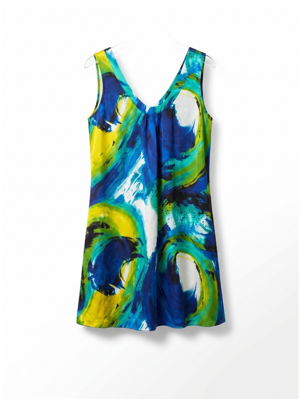 Jams World Serpentine Rayon Shift Dress USA Made Large Tropical Art Print